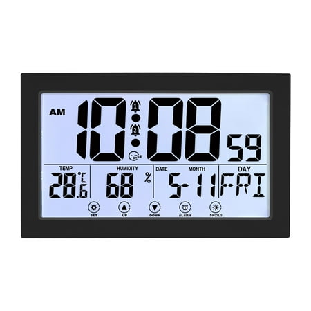 Atomic Clock With Indoor Temperature And Humidity Self Setting Digital Wall Or Desk Battery Operated Alarm Large Display For Seniors