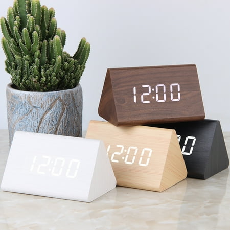 AURORA TRADE Modern Triangle Wood Clock Digital LED Wooden Alarm Clocks Digital Desk Thermometer Classical Timer Calendar