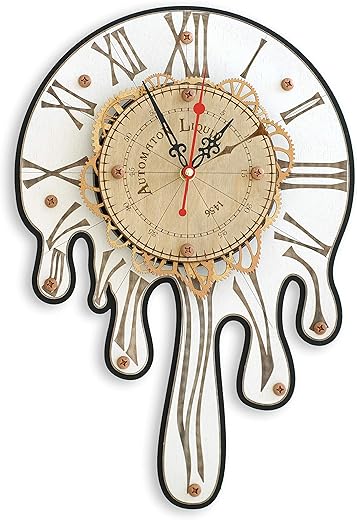 Automaton 1456 Melting Wall Clock, Handcrafted Large Clock Modern, Abstract and Unique Salvador Dali style design, Wooden Home Decor for Kitchen, Living Room and Office, Personalized Decorative Art