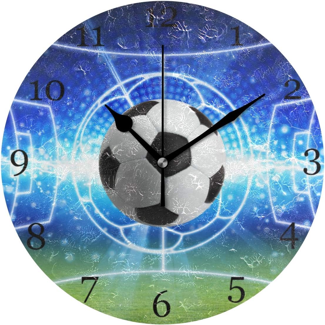 AUUXVA Sport Ball Football Soccer Wall Clock Silent Non Ticking Round Clock for Bedroom Living Room Office Home Decor