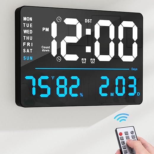 AYRELY® 16 LED Digital Wall Clock with Large Display,Alarm Clock with Digital Calendar for Living Room, Bedroom,Office,Shop,Gym Decor,Seniors,Gift for Elderly