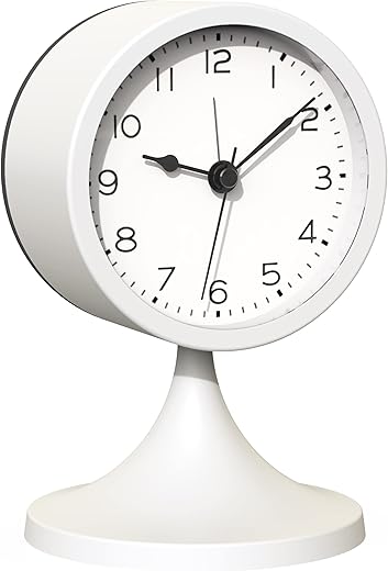 AYRELY® 3" Cute Analog Alarm Clock,Small Retro Table Clock Battery Operated,Slient Metal Desk Clock with Light for Living Room Decor,Bedroom,Bedside,Shelf（White）