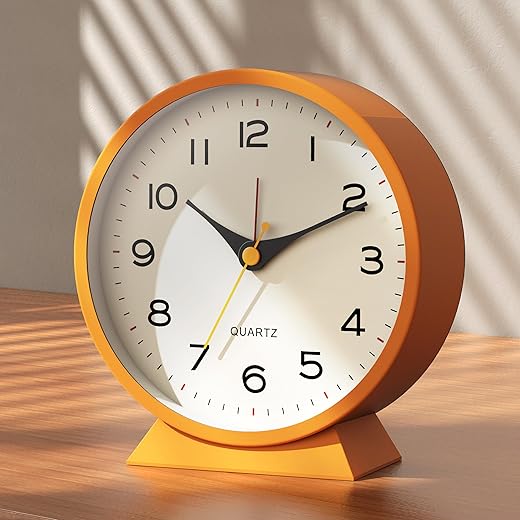 AYRELY® 4.5" Analog Alarm Clock,Small Retro Desk Clock Battery Operated,Slient Metal Table Clock with Light for Living Room Decor,Bedroom,Bedside,Shelf (Orange)