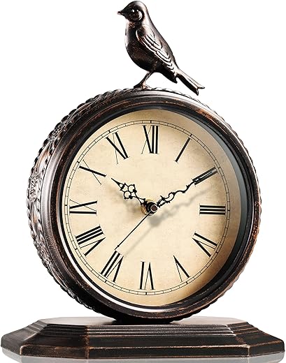 AYRELY® 8-Inch Antique Mantel Clock, Large Vintage Desk Clocks for Living Room Decor, Battery Operated Decorative Table Top Bird Clocks for Home,Office, Living Room, Bedroom,Farmhouse(Metal Bird)