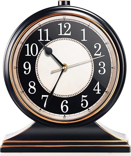 AYRELY® Vintage Desk Clock Silent-Non-Ticking 10-inch dial Table Clock,Retro Mantel Clocks and Easy to Read for Living Room, Bedroom, Shelf Decoration, Fireplace, Farmhouse Decor