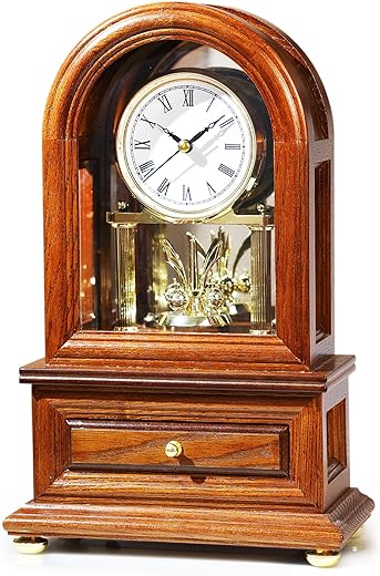 AYRELY® Wooden Table Anniversary Clock, Revolving Pendulum Mantel Clock, Antique Shelf Clock, Desk Grandfather Clock for Living Room, Home Decor Gift