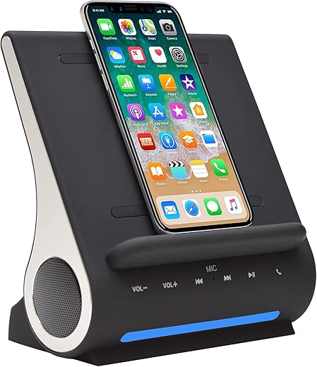 Azpen Dockall D108 Wireless Charger, Bluetooth Premium Speakers, Docking Station with Built in Mic Handsfree Call, 3 in 1 Station for iPhone and Samsung Phone