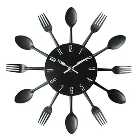 BAETEUY Modern Cutlery Knife Fork Spoons Quartz Wall Clock Analog Home Office Decoration