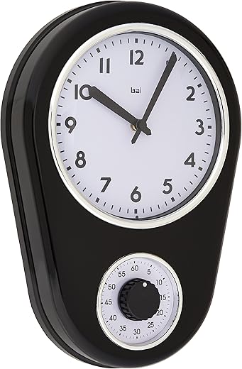 Bai Retro Kitchen Timer Wall Clock, Black