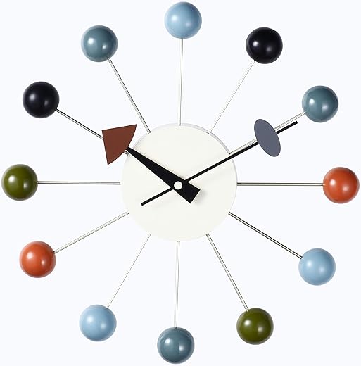 Ball Clock 13 Multi-Color Ball Horology Quartz Wall Clock Silent Battery Nelson Mid Century