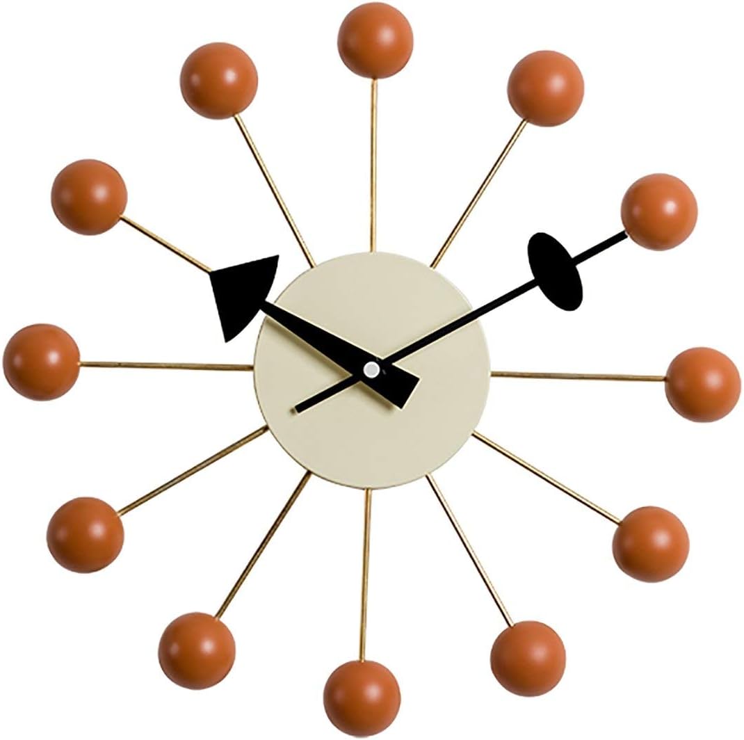 Ball Clock in Orange, Decorative Modern Silent Wall Clock for Home, Kitchen,Living Room,Office etc. - Colorful Wooden Mid Century Retro Design(Full Range Available)