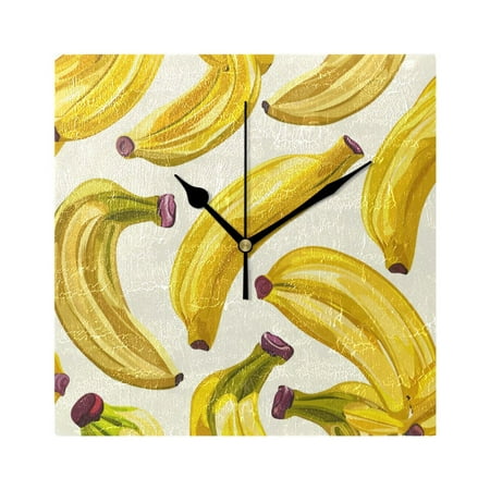 Bananas Hand Painted Cartoon Wall Clock Battery Operated Square Black Pointer Home Decor for Living Room Bedroom 7.78 x 7.78