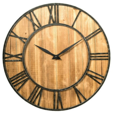 Barara King 30 Inch Round Wall Clock Decorative Wooden Silent Clock with Battery