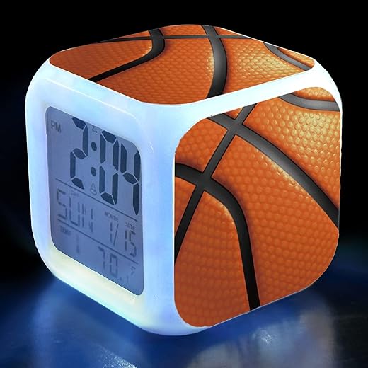 Basketball Alarm Clock for Kids 7 LED Color Changing Wake Up Clock Home Decor Alarm Clock for Boy Girl Bedroom Digital Alarm Clock with Temperature Display