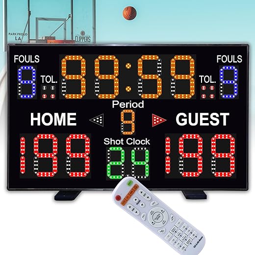 Basketball Scoreboard with Shot Clock, 12/14/24/30/25/60 Seconds, Upgraded Thickening Digital Scoreboard with Remote, Battery Powered Electronic Scoreboard for Indoor Outdoor