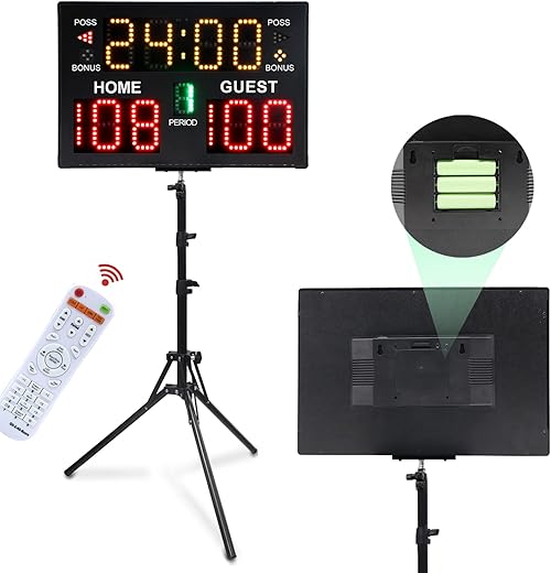 Basketball Scoreboard with Timer Clock, Digital Scoreboard with Remote, Portable Battery Powered Electronic Scoreboardfor Baseball/Tennis/Soccer/Volleyball/Ping Pong Games