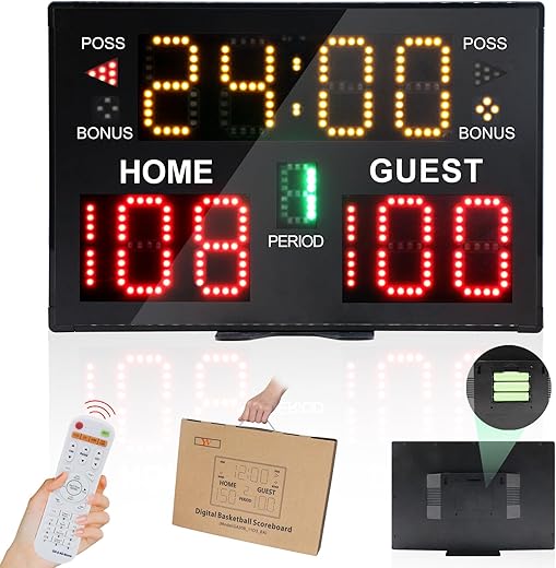 Basketball Scoreboard with Timer Clock, Digital Scoreboard with Remote, Portable Battery Powered Electronic Scoreboardfor Baseball/Tennis/Soccer/Volleyball/Ping Pong Games