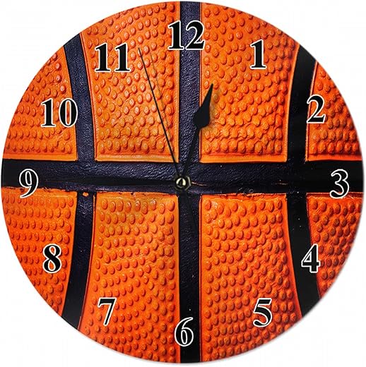 Basketball Skin Texture Wall Clock Farmhouse Unique Large Clock Wall Non-Ticking Decor for Home Office School Classroom, 10 Inch, A1242