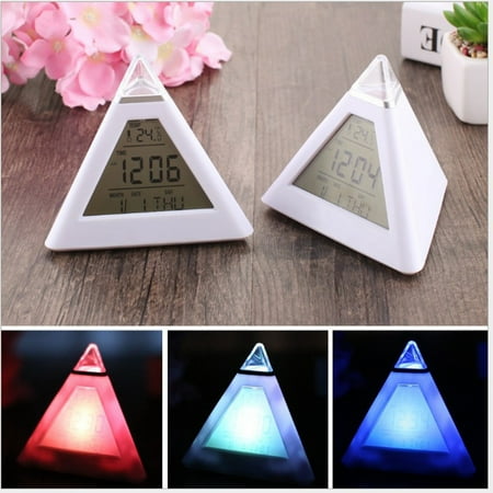 Bathroom Clocks Wall Home Decor Silent Mantel Clock Triangle Colorful Color Changing Alarm Clock Creative Lazy Led Pressure Reducing Small