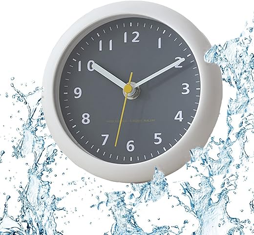 Bathroom Waterproof Wall Clock, Gray, Analog, 6.3 in, Suction Cup, Modern Silent Small Wall Clock for Living Room and Kitchen