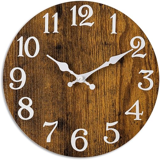 Battery Operated Kitchen Wood Silent Non Ticking Wall Clock,Vintage Analog Clock for Bedroom, Bathroom, Living Room, Home Office(Brown)