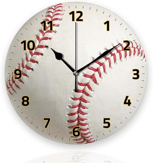 Battery Operated Wall Clocks 12 Inch,Baseball,Silent Home Decor for Bathroom,Living Room,Bedroom