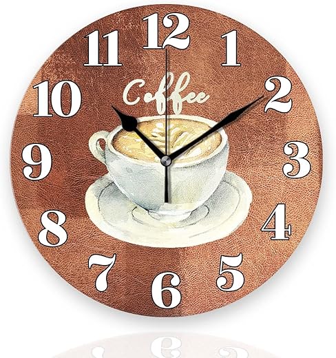 Battery Operated Wall Clocks 12 Inch,Coffee,Silent Home Decor for Bathroom,Living Room,Bedroom