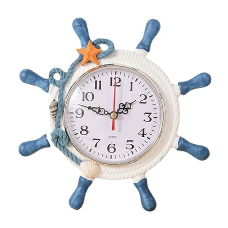 battery wall clock retro classroom decor extra large digital wall clock Nautical Beach Wheel Wall Clock Maritime Time Home Decoration Household Supplies