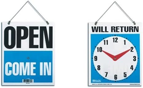 Bazic 7.5 x 9 Inches Will Return Clock Sign with Open Sign on Back (4398)