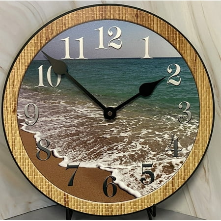 Beach Large Wall Clock, Whisper Quiet, Lifetime Warranty, Handmade in the USA, Great for Bedroom, Living Room & Kitchen