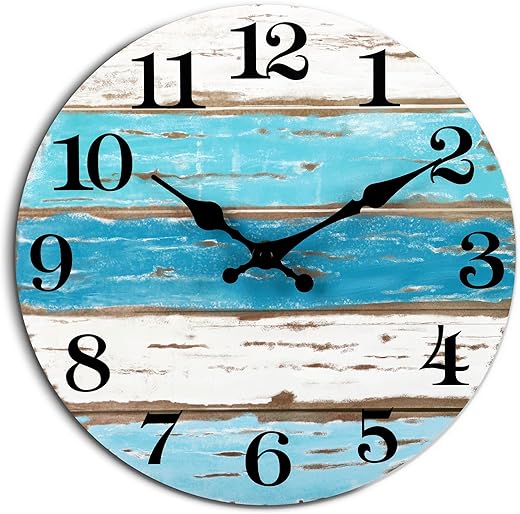 Beach Themed Blue Wall Clocks Battery Operated Silent Non-Ticking, Vintage Round Rustic Coastal Nautical Clock Decorative for Home Kitchen Living Room Office Bathroom Bedroom(10 Inch)