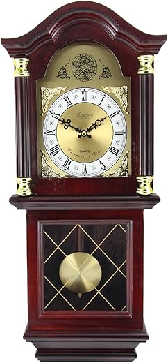 Bedford Clock Collection Swinging Pendulum Wall Clock, Cherry Oak