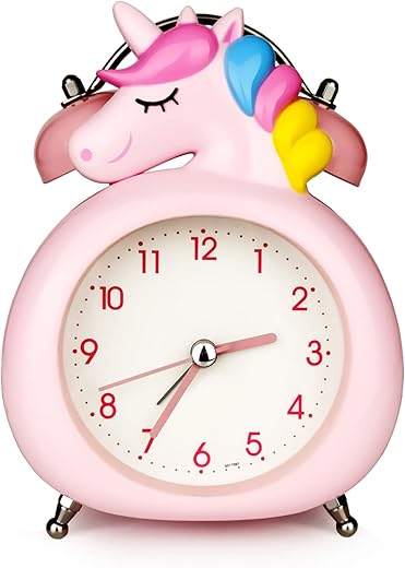 Bedroom Alarm Clock for Kids, Vintage Loud Alarm Clocks,Lovely Bedroom Decoration, Non Ticking Silent Alarm Clock, with Night Light, Suitable for Teenagers, Girls, Boys(Pink)