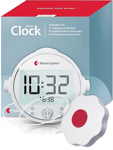 Bellman & Symfon Vibrating Alarm Clock Pro with Bed Shaker, Loud Alarm, & Flashing LED Lights for Heavy Sleepers, Hard of Hearing, & Deaf