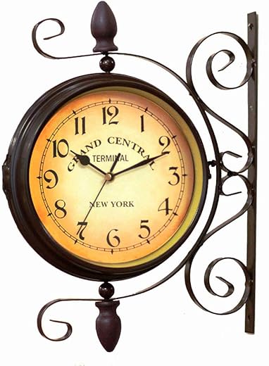 BELMAKS Vintage Double Sided Wall Clock Vintage Industrial Wall Clock for Outdoor Decorative Wall Art Antique Decor Wall Office Wall Clock Silent Kitchen Wall Clock 360 Degree Rotate Antique Wall