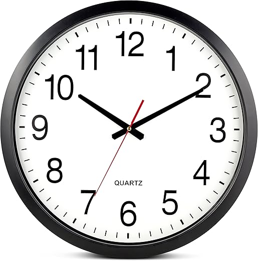 Bernhard Products Black Wall Clock Silent Non Ticking - XL 18 Inch Quality Quartz Battery Operated Round Easy to Read Home/Office/Classroom/School Clock