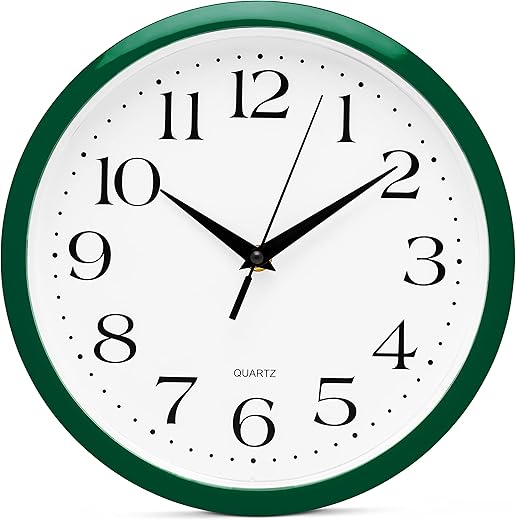 Bernhard Products Hunter Green Wall Clock Silent Non Ticking - 10 Inch Quality Quartz Battery Operated Round Easy to Read Home/Kitchen/Office/Classroom/School Clock