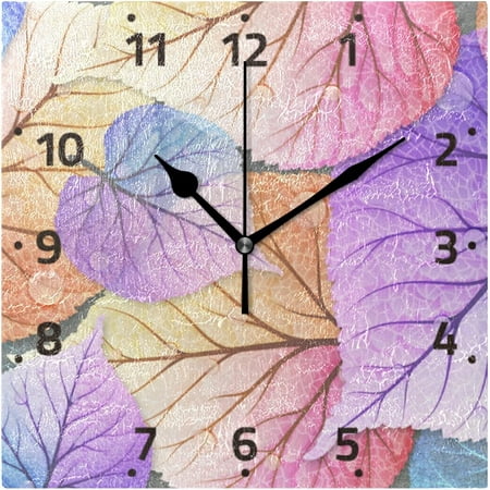 BESTKITTY Large Colorful Leaves Wall Clock Square Silent Non-Ticking [Battery Operated] Easy to Read Clocks for Home Kitchen Office Classroom Living Room Bedroom