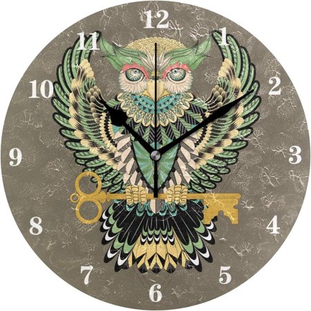 BESTKITTY Owl Wall Clock Decorative Round Acrylic Wall Clock Silent Non Ticking Creative Clock for Kids Living Room Bedroom Office Shop Kitchen