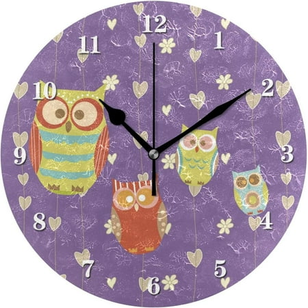 BESTKITTY Owl Wall Clock Decorative Round Acrylic Wall Clock Silent Non Ticking Creative Clock for Kids Living Room Bedroom Office Shop Kitchen