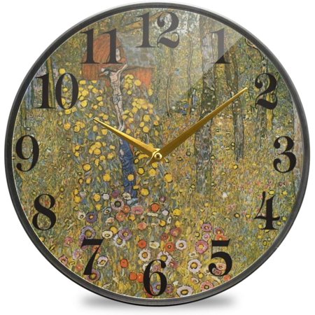 BESTKITTY Wall Clock Spiffing Prints Gustav Klimt Tree 9.5 Inch Silent Non-Ticking Clocks Battery Operated Decorative Clocks for Home,Office, Gym