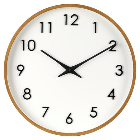 Better Homes & Garden Round Indoor 20 Modern Mid-Tone Wood Finish Plastic Frame Analog Wall Clock