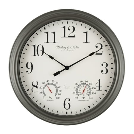 Better Homes & Gardens 15.5 Indoor/Outdoor Gray Gunmetal Finish Arabic Round Analog Wall Clock