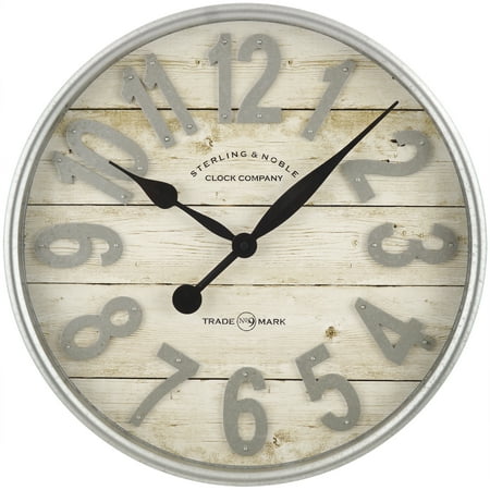 Better Homes & Gardens Indoor 20 White and Galvanized Raised Arabic Farmhouse Analog Wall Clock