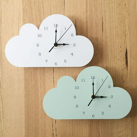 BetterZ Hanging Clock Delicate Removable Cloud-shaped Cartoon Kids Room Wooden Wall Clock for Daily Use