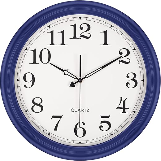 BEW Large Navy Blue Wall Clock, 18 Inch, Silent Non-Ticking Battery Operated, Retro Decorative Wall Clock for Living Room, Office, Kitchen, Bedroom, Outdoor Patio, Porch