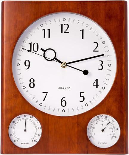 Bey-Berk CM105 Cherry Wood Wall Clock with Thermometer & Hygrometer, Brown