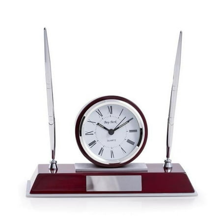 Bey-Berk International Dresden Lacquered Quartz Desk Clock with Chrome & Stainless Steel Accents - Rosewood & Chrome