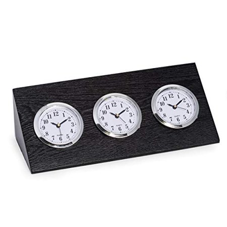 Bey-Berk Triple Time Zone Clock in Black Wood