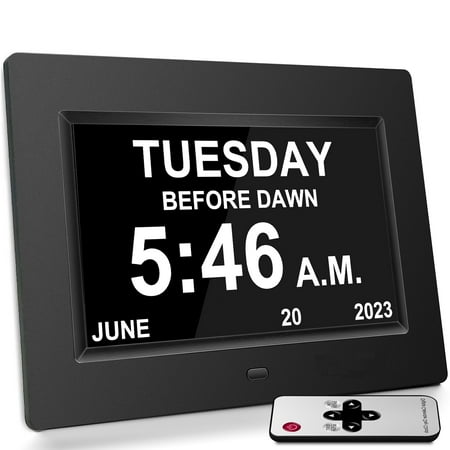 Bgift 7'' Black Digital Alarm Clock Bedroom Clock Large Numbers with Day and Date for Seniors' Gifts